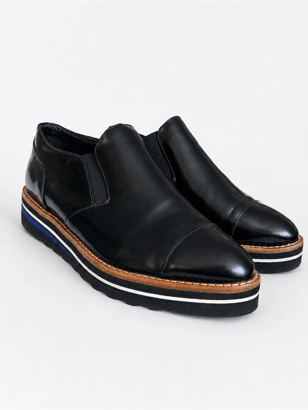 Vince Alona Platform Slip On Cap Toe Oxfords Black Leather Lug Sole Womens 8 8.5